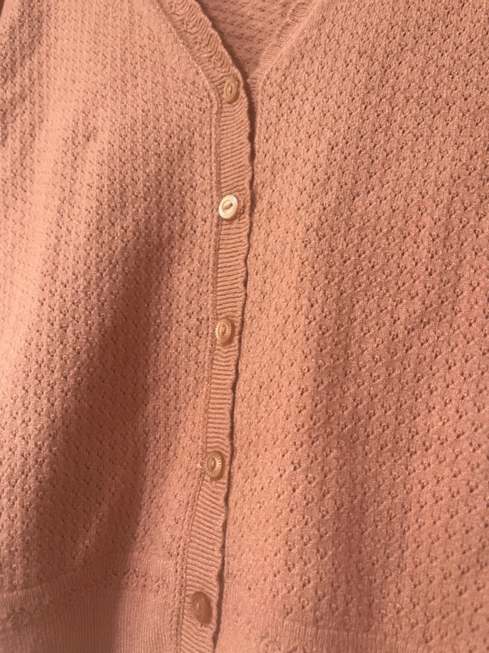 Rust Puff-Sleeve V-Neck Button-Front Sweater - Picture 2 of 3